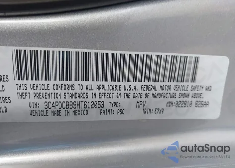 2017 Dodge Journey Sxt z USA, uszkodzony, nr VIN 3C4PDCBB9HT612053